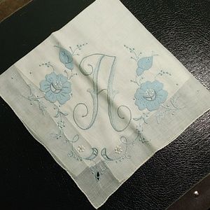 Vintage embroidered handkerchief monogram initial A